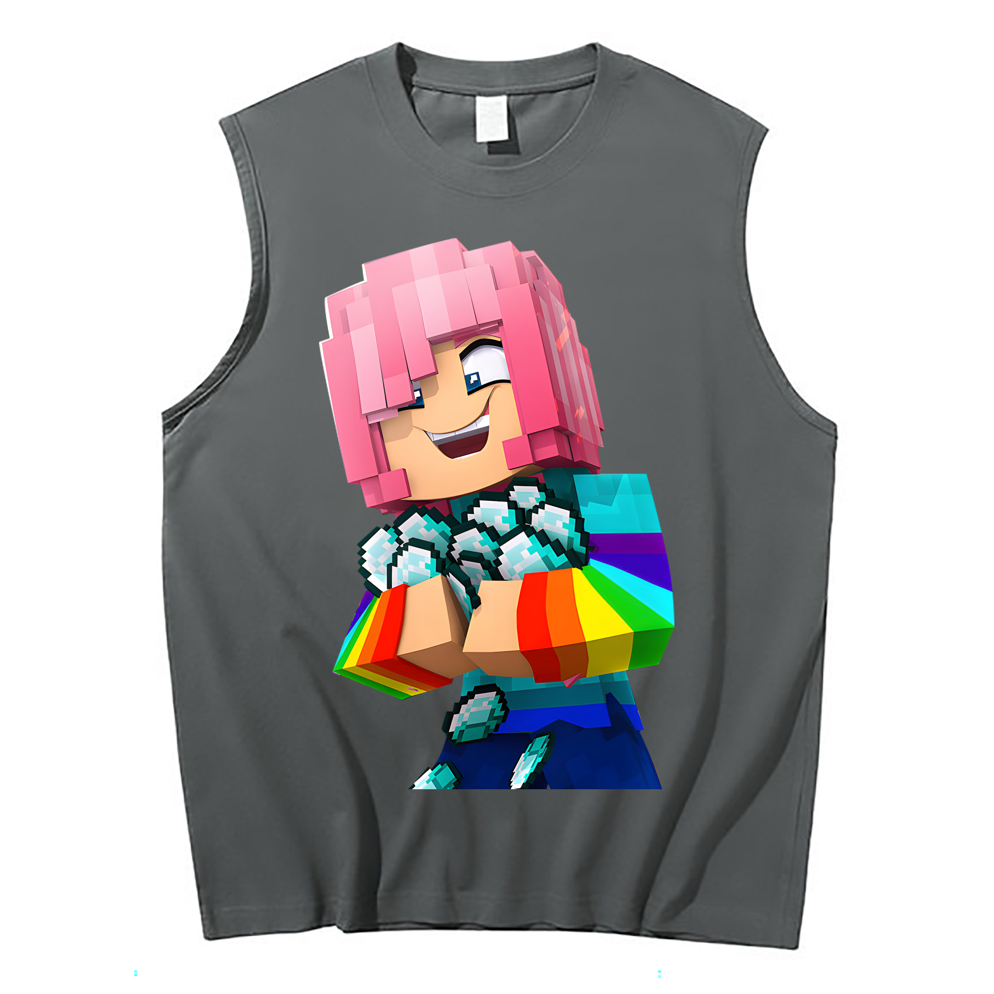 （画像用） マインクラフト ブロックの世界 Minecraft MC Block world コットン100％タンクトップ（フロントプリント）